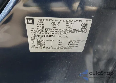 2017 Chevrolet Equinox Lt из США, поврежденный, VIN 2GNFLFEK8H6341154